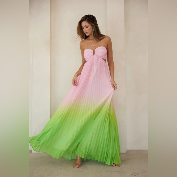 Red Dress Boutique 🌴🩷 Allegra Ombré Sweetheart Pleated Halter Maxi Dress - Picture 4 of 8